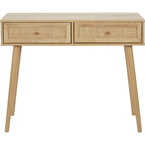 Altobuy – Console 2 tiroirs effet bois – Façades en rotin – Dimensions 100 x 29 x H81cm – Style naturel pour intérieur moderne (1/5)