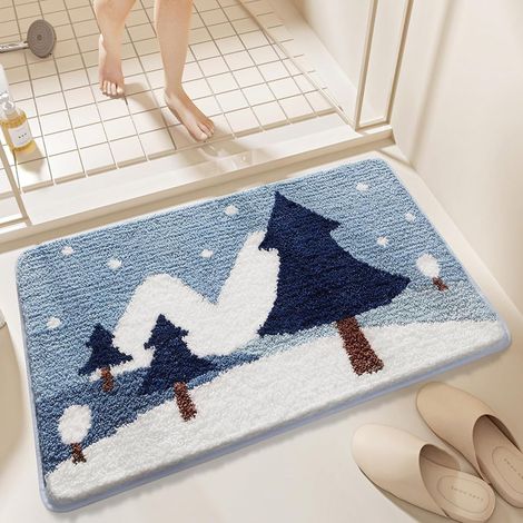 Tapis de Bain Noël Antidérapant,Tapis Salle de Bain Absorbant en Microfibre Douce, Tapis de Salle de Bain Scène de Neige Hivernale, Lavable en Machine, 50 x 80 cm (1/5)