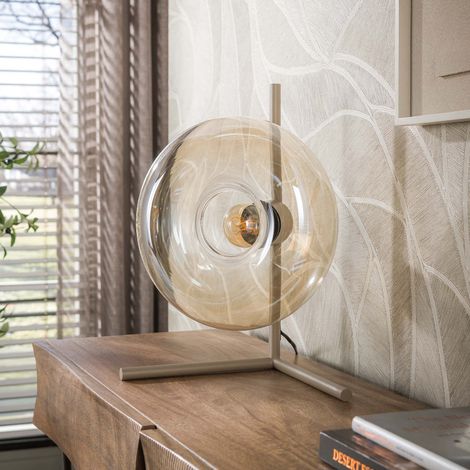 Lampe de table ronde 32x20x40 cm en verre ambré et beige - ZILUR (1/4)