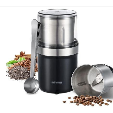 Moulin à café électrique pour graines, poivre, graines de lin avec bol amovible, moulin à épices 300 W, tasse en acier inoxydable lavable