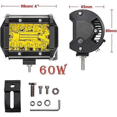 Barre lumineuse LED ambre 4-28 pouces, projecteurs LED, faisceau combiné, phares de travail LED pour voiture, tracteur, tout-terrain 4x4, camion, SUV, quad, 4 pouces, 1 pièce, 60 W (1/5)