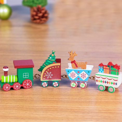 Train de Noël décoratif coloré, sûr, inodore et lisse, idéal pour la maison ou la table. Motif cerf. (1/5)
