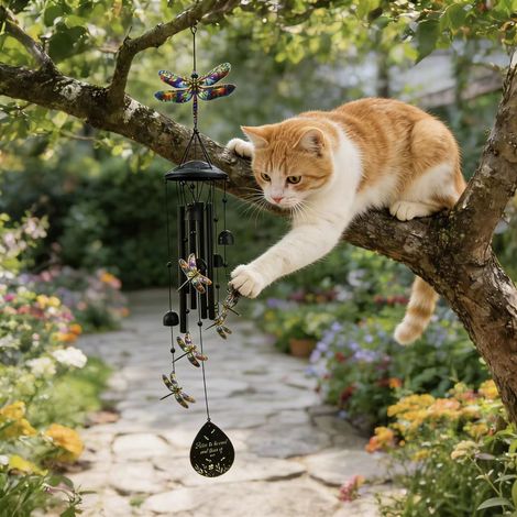 Carillon Rainbow Dragonfly Wind avec tubes en aluminium noir – Tonalités douces, décoration de jardin significative (1/5)