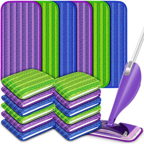 Lingettes réutilisables compatibles Swiffer Wet Jet, 18 lingettes Swiffer WetJet - Microfibre lavable - Recharge (1/5)
