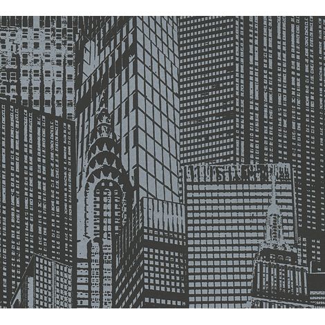 Papier peint new-york moderne pour chambre ado | Papier peint bande décorative gris & blanc | Tapisserie motif ville & gratte-ciel - 2,50 x 0,52 m (1/2)