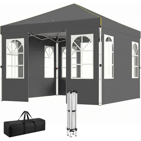 Pavillon pliant pop-up 3x3m étanche, stable et résistant à l'hiver, montage facile en un clic, protection UV 50+, gris foncé