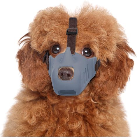 Muselière anti-morsure pour chien - Muselière rhinocéros avec sangle réglable en cuir et revêtement en silicone respirant - Cage anti-morsure pour animaux de compagnie de petite à moyenne taille (gris (1/5)