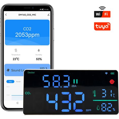 DM165 TUYA WiFi Mural Grand Écran 11 pouces Sonomètre numérique + Mesureur de CO2 + Thermomètre et hygromètre (1/5)
