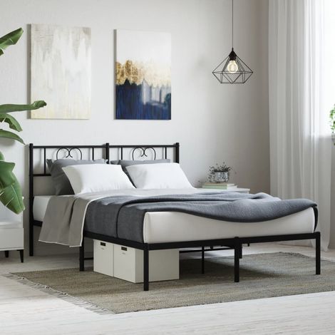Estructura cama sin colchón con cabecero metal negro 160x200 cm vidaXL (1/5)