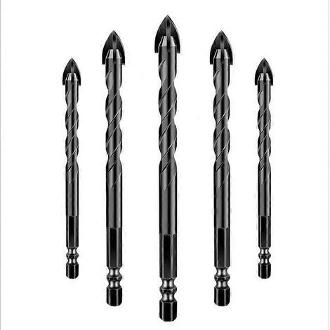Lot de 5 forets hexagonaux cruciformes de 4/5/6/8/10 mm pour carrelage, céramique, granit, carrelage, pierre et bois. (1/5)