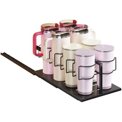 Organiseur de bouteille d'eau extractible 30 ml, pour tiroir d'armoire cuisine en acier inoxydable, 43,5 x 25 17 cm, noir/blanc - (1/5)
