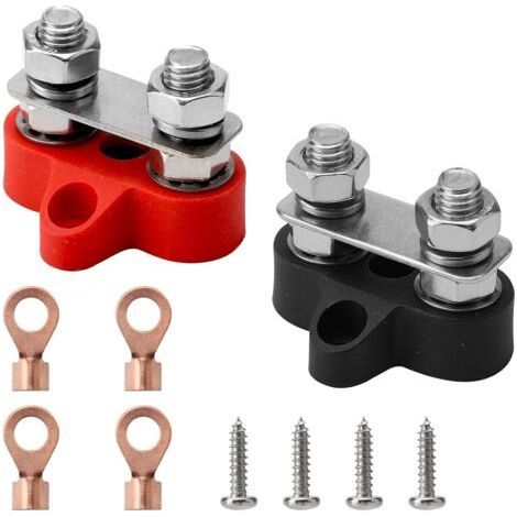 2 Pièces Bornier de Distribution D'alimentation de Batterie M8, Bornier 12v-48v de Batterie à Double Borne pour Automobile, Camion, Véhicule Plaisance et Bateau, Noir Rouge (1/5)