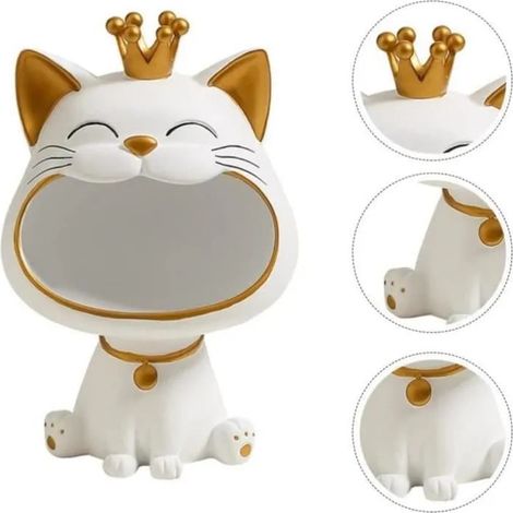 Boîte de rangement décorative en résine, motif chat souriant, 28 x 18,5 cm, pour bureau ou chambre. (1/4)