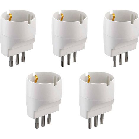 Electraline 92292 Set Adattatori da Schuko a Spina Piccola, Bianco, Confezione Da 5