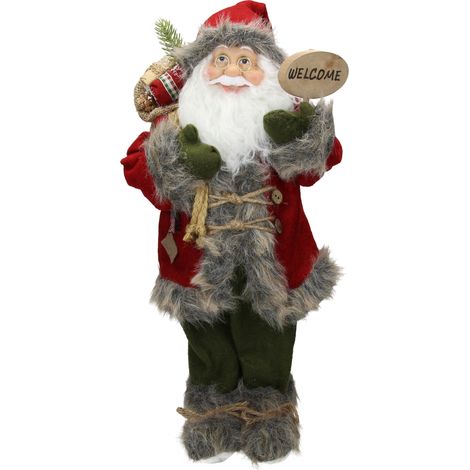 ECD Germany Figura Papá Noel de Poliresina 22x14x47 cm Rojo Verde Muñeco de Santa Claus de Pie Tradicional Realista Estatua Decorativa de Navidad Hogar Adorno de Interior o Exterior