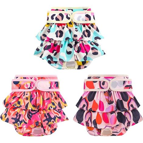 Couche pour Chien Femelle Lavable Culottes Hygiéniques Chiennes Chaleurs Culotte pour Chien Femelle en Chaleur et Incontinentes Léopard Rose L (1/3)