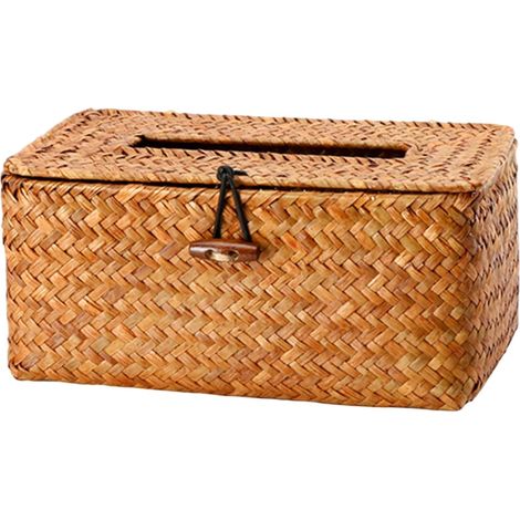 Caja de pañuelos tejida, organizador de pañuelos decorativo - marrón (1/5)