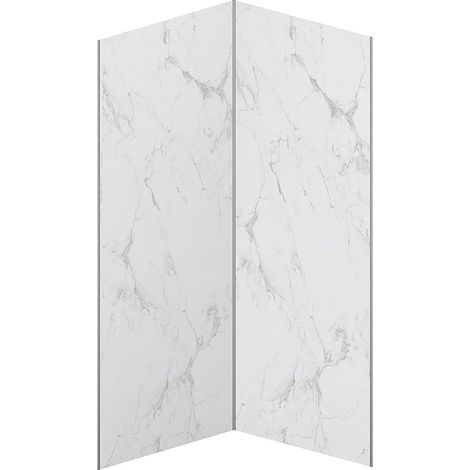 Lot de 2 panneaux muraux de douche effet marbre blanc en aluminium avec profilés - 2 x L90 x H210 cm - ENEKO (1/2)
