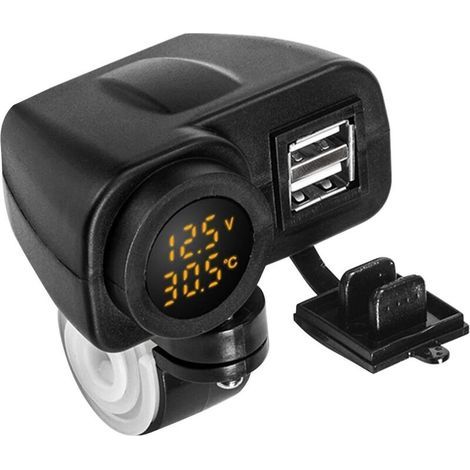 12V Moto Double Chargeur USB, Prise de Chargeur 5V 2.1A Voltmètre à Prise Etanche à 2 Ports pour Téléphones Portables de Moto,Jaune (1/5)
