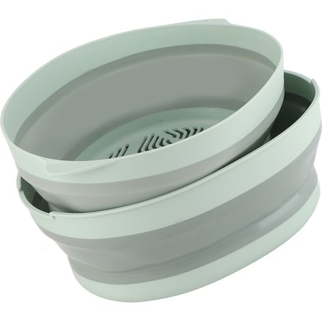 Panier égouttoir double couche, pliable et portable, pour fruits et légumes, idéal pour la cuisine, les voyages et les activités de plein air. Vert, grand format. (1/5)