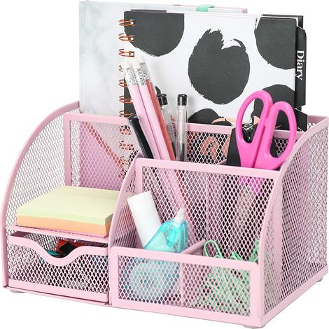 Porte-stylos bureau métal mesh 7 compartiments, organisateur multifonction pour stylos papiers et accessoires (1/5)