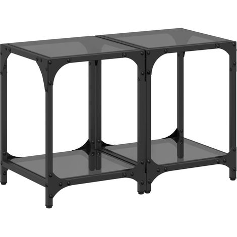 Tables basses avec dessus en verre noir 2 pcs Table de salon Table de café 30x30x40 cm acier (1/5)
