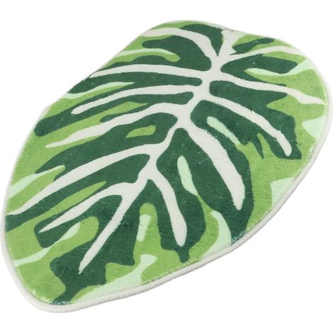 Soft, cashmere-like, non-slip bath mat for bathroom, kitchen, bedroom - Green leaf pattern - 40 x 60 cm - Absorbent and washable floor mat (1/5)