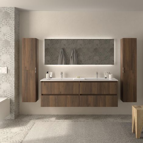 Mueble de Baño KIRA 160cm Nogal 4 cajones Lavabo Vilna 2 pozas Solid Surface (1/5)
