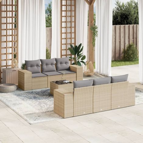 Set sofás de jardín 7 piezas y cojines ratán sintético beige vidaXL (1/5)