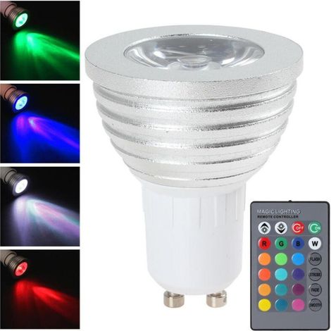 Spot Led Gu10 - Rgb Multicolore 3 W - Télécommande Infrarouge - Pour Vitrine Fête Spectacle - 1 Unité