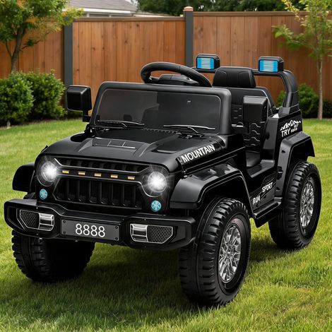 Camion électrique enfant 12V avec télécommande parentale 2,4G - 2 moteurs 2x35W, Sans fil/musique, klaxon, phares LED - suspension, ceinture - 3 vitesses jusqu’à 5 km/h - Noir (1/5)