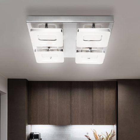 Plafoniera, luce soggiorno, luce sala da pranzo, luce corridoio, 4 fiamme, anello in acciaio cromato nichel opaco, 4x LED 18W 540Lm bianco caldo, LxPxH 39x39x7,5cm
