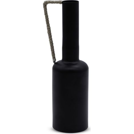Vase en métal AMANDA avec anse en corde - env. 32 cm - couleur : noir
