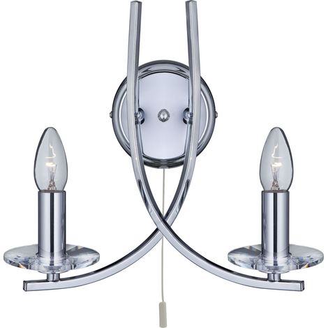 Applique murale ASCONA 2L métal chrome 2 branches avec verre transparent E14 max 2x60w avec interrupteur (1/3)