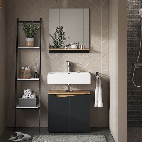 Specchio contenitore bagno Marelle, Antracite, 60 x 67 cm con ripiano, Vicco