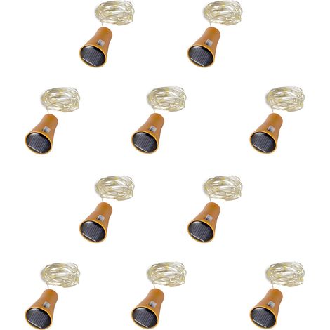 Lot de 10 guirlandes lumineuses solaires pour bouteilles de vin (20 LED) – Idéales pour les fêtes, mariages, extérieur, jardin, cour et décoration.
