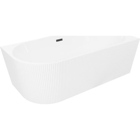 Mexen Silo vasca da bagno indipendente angolare destra rigata 170 x 80 cm, bianca, troppopieno nero - 52891708000P-70 (1/5)