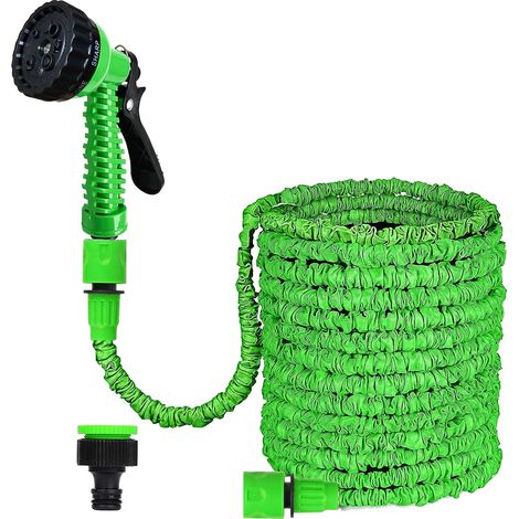 Expandable Garden Hose 7.5m/25ft Flexible Expandable Garden Hose for Home Lawn Car with 8 Function Spray Nozzle (7.5m/25ft, Green) (1/5)