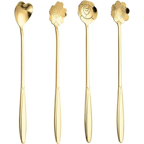 Edelstahllöffel mit Blumenmuster – 4er-Set – hochwertiges Material – 17,7–18,1 cm (1/5)