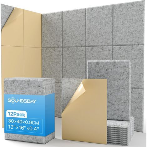 12 Acoustic panels, self-adhesive, high-density polyester, for studio, living room (1/5)