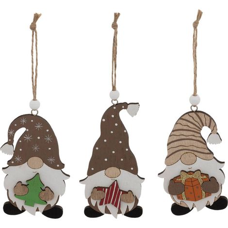 Set di 3 gnomi in legno h.10cm marrone - Atmosphera créateur d'intérieur