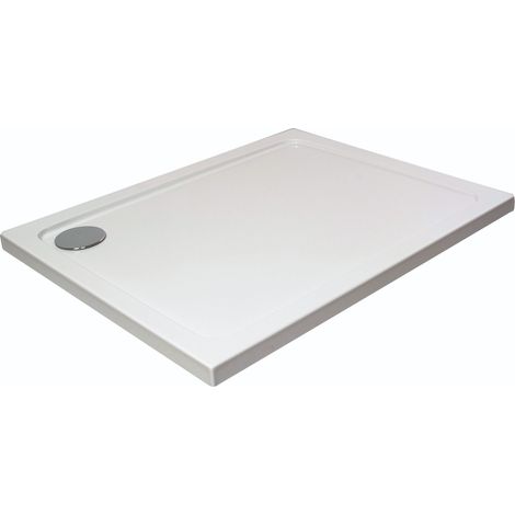 White Rectangular Stone Anti-Slip Shower Tray with Corner Waste Position - 1300 x 800mm - Balterley