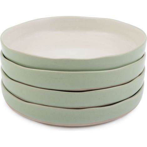 Jamie Oliver Big Love - Cuenco de cerámica moteada verde y blanco, duradero, apilable, juego de cuencos para servir, lavavajillas, microondas, apto para horno, juego de 4, 700 ml, 22 x 22 x 13 cm