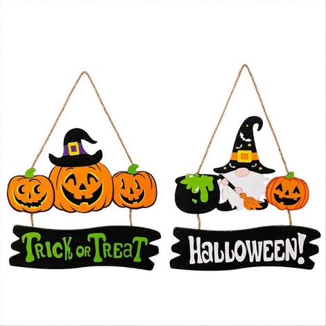 2-teiliges Halloween-Hänge-Kürbis-Ornament aus Holz, Wanddekoration, Partydekoration (1/5)