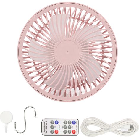4-in-1 Camping-Ventilator mit Licht, großer Reichweite, dichtem Lüftungsgitter, 3 Geschwindigkeitsstufen, Fernbedienung, 2 Haken, Pink