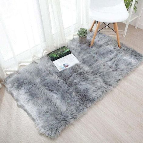 Tapis moelleux, tapis de lit moelleux tapis en fausse peau de mouton pour salon chambre d'enfant chambre canapé tapis tapis de lit de voiture (gris) (1/4)