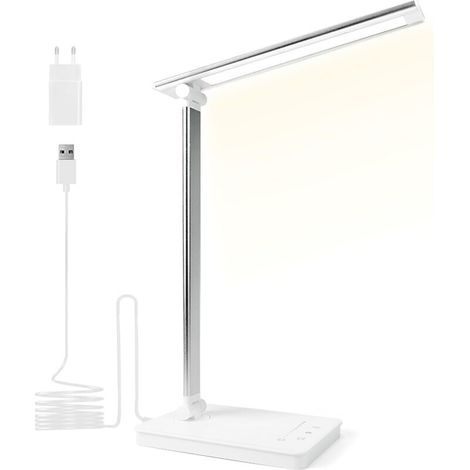 15W Lampe de Bureau Led Puissante-3 Modes de Couleur&10 Niveaux de Luminosité Réglable-Contrôle Tactile-Protectiondes Yeux-Lampe de Lecture Avec Port USB et Fonction Minuterie(Argent) [Classe énergéti (1/5)