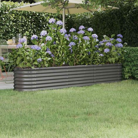 Lit surélevé de jardin-Jardinière surélevée-Bac de jardin surélevé Acier galvanisé 224x40x36 cm gris (1/5)