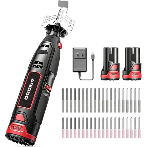Kit d'affûtage électrique pour tronçonneuses, 2 batteries + chargeur. Outil à grande vitesse avec 20 têtes céramique & meules diamantées, adapté toutes les chaînes. - (1/5)