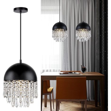 Lampe Pendante avec Cristal-Mini Lustres en Cristal Island avec Abat-jour en Métal Noir, Lampe Suspendue Ajustable pour la Cuisine, la Salle à Manger, la Chambre et le Couloir (1/5)